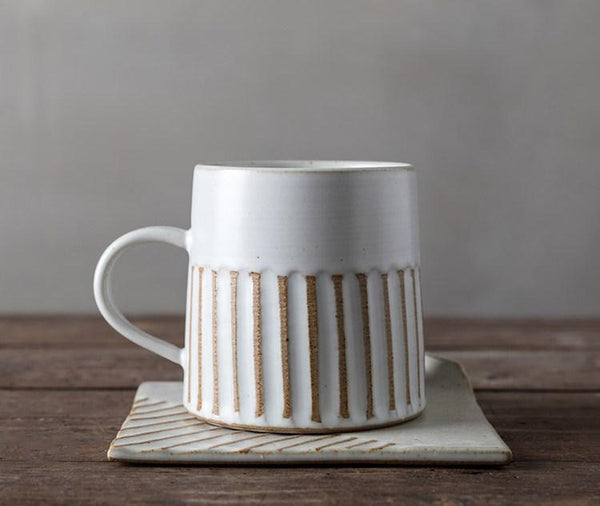 Coffee Cup and Saucer Set, Latte Coffee Cup, 10 oz Cappuccino Coffee Mug, Large Coffee Cup, Pottery Coffee Cups-artworkcanvas