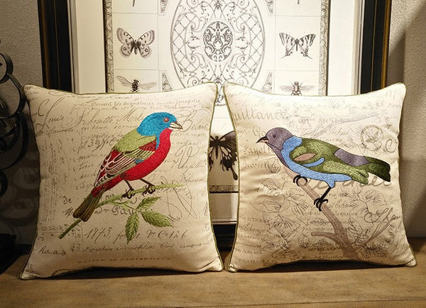 Decorative Throw Pillows, Bird Throw Pillows, Pillows for Farmhouse, Sofa Throw Pillows, Embroidery Throw Pillows, Rustic Pillows for Couch-artworkcanvas