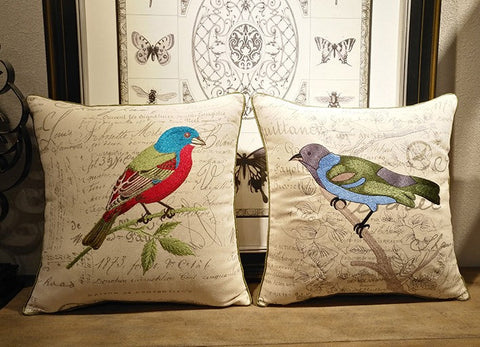 Decorative Throw Pillows, Bird Throw Pillows, Pillows for Farmhouse, Sofa Throw Pillows, Embroidery Throw Pillows, Rustic Pillows for Couch-artworkcanvas