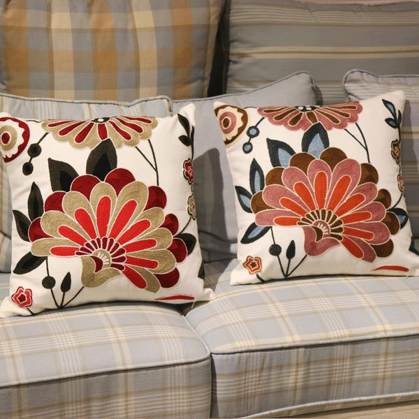 Decorative Pillows for Sofa, Flower Decorative Throw Pillows for Couch, Embroider Flower Cotton Pillow Covers, Farmhouse Decorative Throw Pillows-artworkcanvas