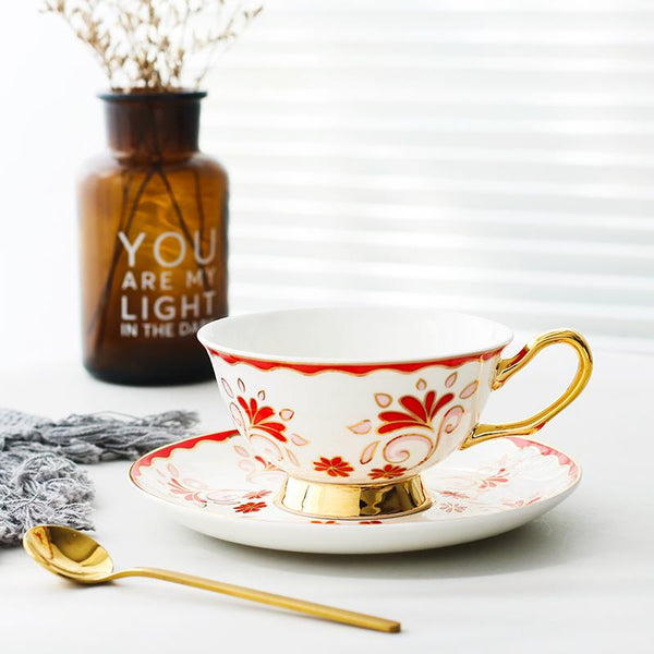 Tea Cups and Saucers, Coffee Cups with Gold Trim and Gift Box, British Tea Cups, Porcelain Coffee Cups, Latte Coffee Cups-artworkcanvas