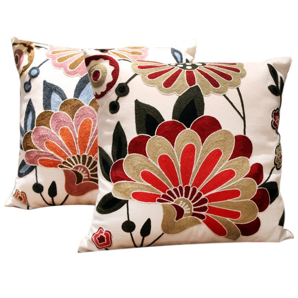 Decorative Pillows for Sofa, Flower Decorative Throw Pillows for Couch, Embroider Flower Cotton Pillow Covers, Farmhouse Decorative Throw Pillows-artworkcanvas