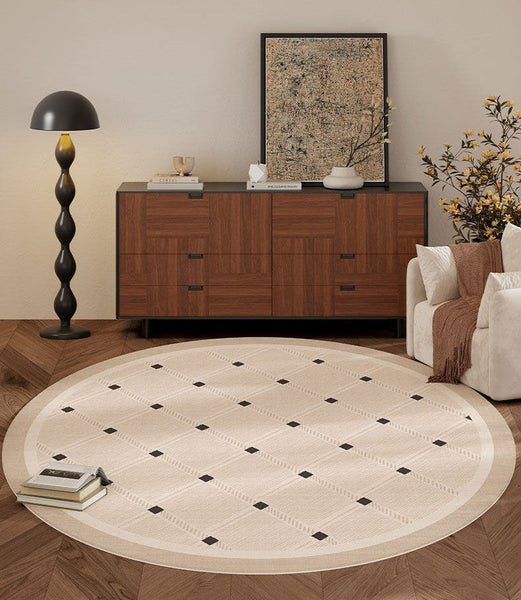 Bedroom Circular Modern Rugs, Mid Century Modern Rugs under Chairs, Geometric Round Rugs for Dining Room, Contemporary Modern Rugs-artworkcanvas