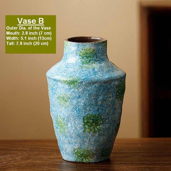 Centerpiece on Dining Table, Blue Flower Vase on Table, Handmade Water Holding Flower Vases, Pottery Flower Vases, Modern Bouquet Flower Vases-artworkcanvas