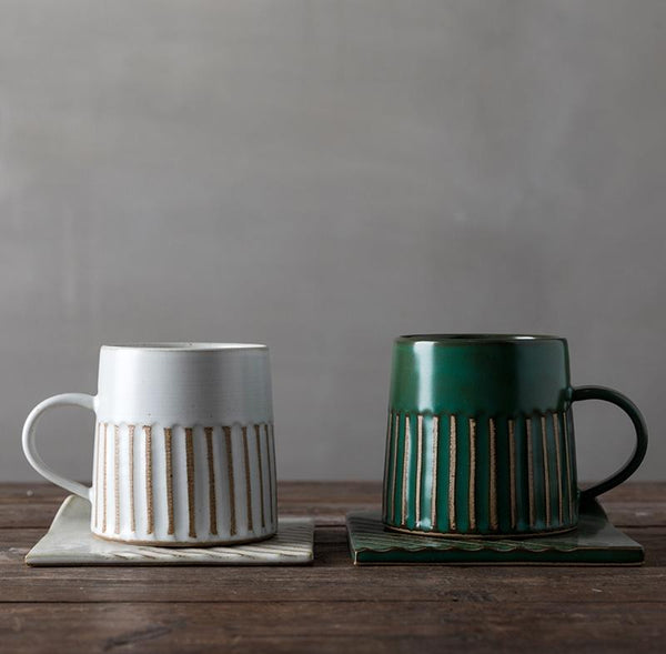Latte Coffee Cup, Cappuccino Coffee Mug, 10 oz Coffee Cup and Saucer Set, Large Coffee Cup, Pottery Coffee Cups-artworkcanvas