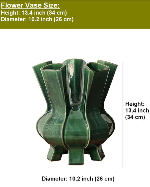 Unique Handmade Modern Flower Vase, Centerpiece Ceramic Bouquet Vases, Contemporary Vases on Dining Table, Green Porcelain Vases for Modern Home Decor-artworkcanvas