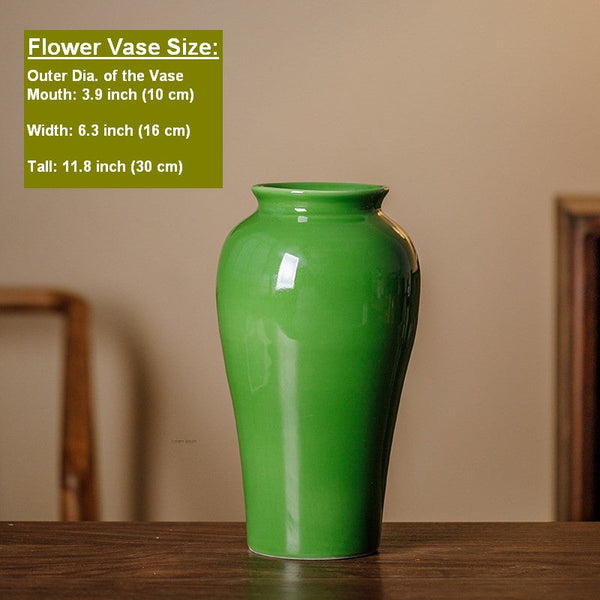 Handmade Water Holding Flower Vase, Centerpiece Ceramic Bud Vases, Green Porcelain Flower Vases, Vintage Flower Vases on Table-artworkcanvas