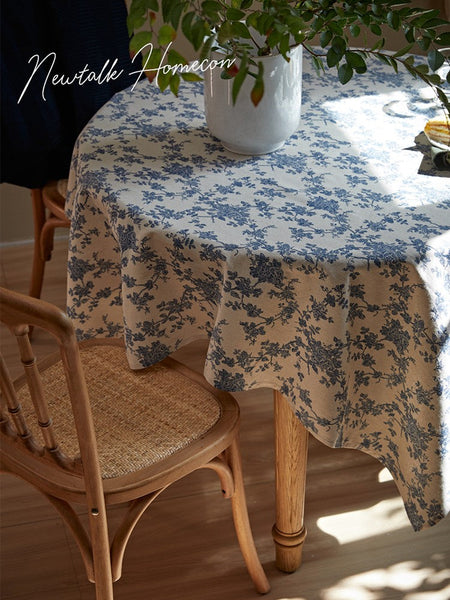 Vintage Rectangle Tablecloth for Dining Room Table, French Flower Pattern Tablecloth for Round Table, Rustic Farmhouse Table Cover for Kitchen-artworkcanvas