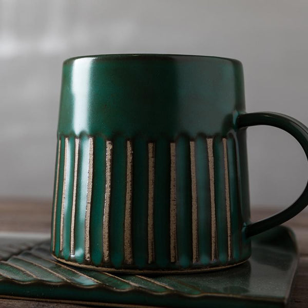 Latte Coffee Cup, Cappuccino Coffee Mug, 10 oz Coffee Cup and Saucer Set, Large Coffee Cup, Pottery Coffee Cups-artworkcanvas