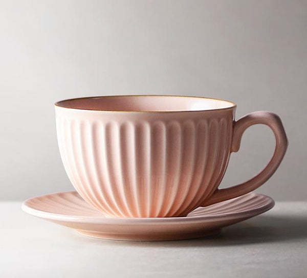Pink Pottery Coffee Cups, Cappuccino Coffee Mug, Latte Coffee Cup, White Tea Cup, Ceramic Coffee Cup, Coffee Cup and Saucer Set-artworkcanvas