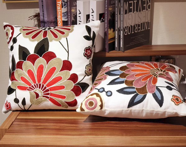 Decorative Pillows for Sofa, Flower Decorative Throw Pillows for Couch, Embroider Flower Cotton Pillow Covers, Farmhouse Decorative Throw Pillows-artworkcanvas