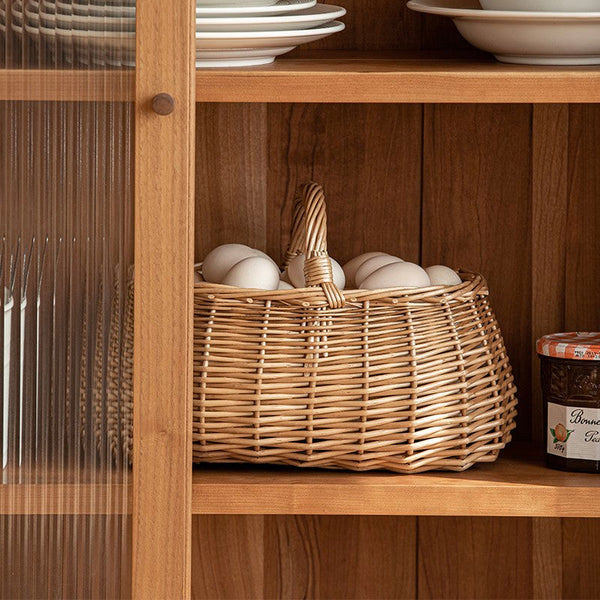 Hand-woven Wicker Storage Basket, Small Picnic Storage Basket with Handle, Willow Weaving Baskets for Vegetable, Natural Fruit Basket, Kitchen Storage Baskets-artworkcanvas