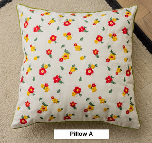Embroider Flower Cotton Pillow Covers, Spring Flower Decorative Pillows for Dining Room, Decorative Pillows for Sofa, Farmhouse Decorative Pillows for Couch-artworkcanvas