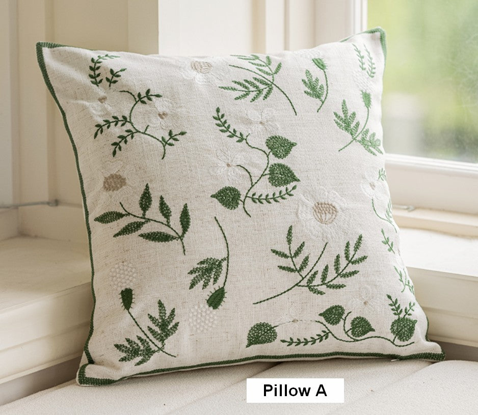 Embroider Flower Cotton Pillow Covers, Decorative Pillows for Sofa, Farmhouse Decorative Pillows for Couch, Spring Flower Decorative Pillows for Bedroom-artworkcanvas