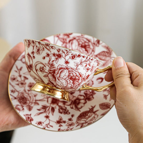 Creative Porcelain Tea Cup Saucer Set, Beautiful British Tea Cups, Elegant Flower Ceramic Cups, Unique Royal Coffee Cup and Saucer-artworkcanvas