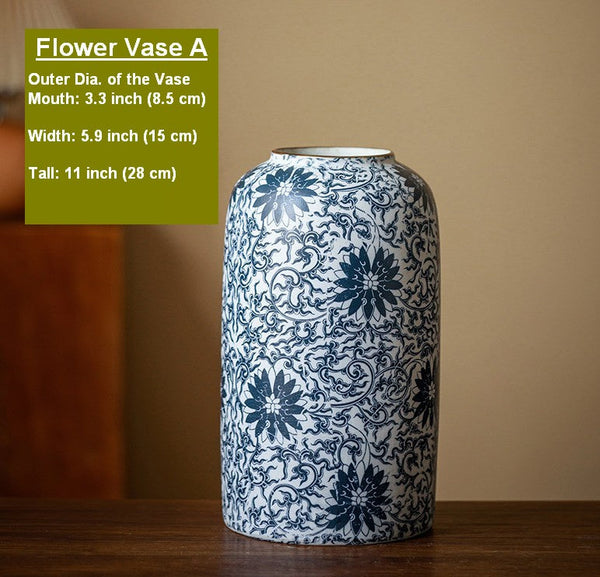 Vintage Bouquet Flower Vases, Centerpiece on Dining Table, Large Blue Flower Vase on Table, Handmade Porcelain Flower Vases Urn, Water Holding Flower Vases-artworkcanvas