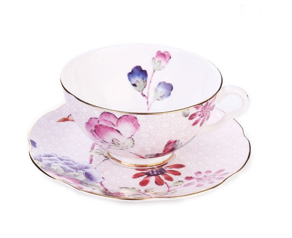 Elegant Ceramic Coffee Cups, Creative Porcelain Tea Cup Saucer Set, Unique Porcelain Cup and Saucer, Beautiful British Flower Tea Cups-artworkcanvas