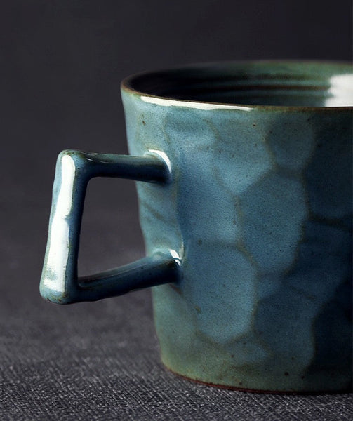 Modern Handmade Pottery Coffee Cup, Creative Brown White Black Blue Ceramic Coffee Mugs, Large Unique Tea Cup, Large Capacity Coffee Cups-artworkcanvas