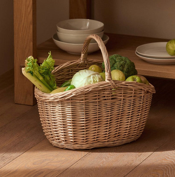 Wicker Storage Basket, Large Picnic Food Basket with Handle, Lovely Willow Weaving Baskets for Vegetable, Natural Fruit Basket, Natural Hand-woven Kitchen Storage Baskets-artworkcanvas