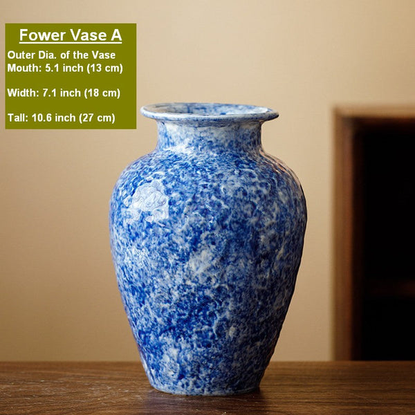 Modern Pottery Flower Vases, Handmade Water Holding Flower Vases, Centerpiece on Dining Table, Blue Pottery Bud Vases, Large Flower Vases on Table-artworkcanvas