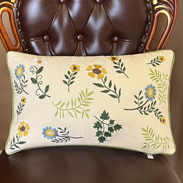 Farmhouse Decorative Throw Pillows, Spring Flower Sofa Decorative Pillows, Embroider Flower Cotton Pillow Covers, Flower Decorative Throw Pillows for Couch-artworkcanvas