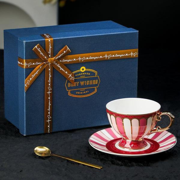 Elegant Ceramic Coffee Cups, British Royal Tea Cup and Saucer Set in Gift Box, 8 oz Porcelain Tea Cup and Saucer Set, British Tea Cup set-artworkcanvas