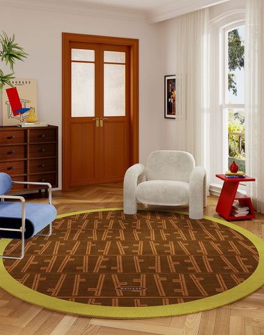 Mid Century Circular Rugs for Bedroom, Abstract Contemporary Round Rugs under Chairs, Modern Rugs for Dining Room, Geometric Modern Rugs for Living Room-artworkcanvas