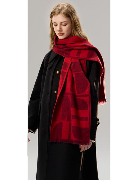 Modern Wool Scarf for Women, Casual Scarf for Women, Fashion Designer Scarf, Cold Weather Scarf, Red Winter Scarf, Soft Cashmere Scarf for Women-artworkcanvas