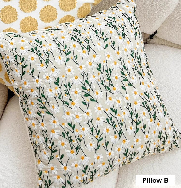 Farmhouse Decorative Pillows for Sofa, Embroider Flower Cotton Pillow Covers, Spring Flower Decorative Pillows for Bedroom, Decorative Pillows for Couch-artworkcanvas
