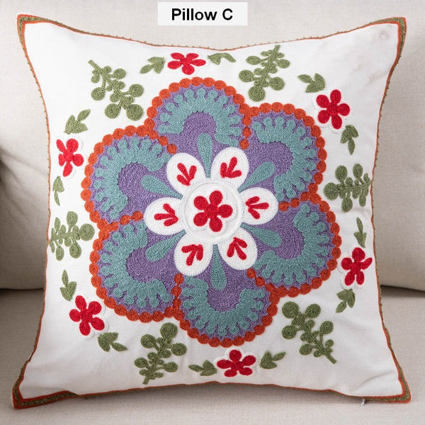 Flower Decorative Pillows for Couch, Sofa Decorative Pillows, Embroider Flower Cotton Pillow Covers, Farmhouse Decorative Throw Pillows-artworkcanvas