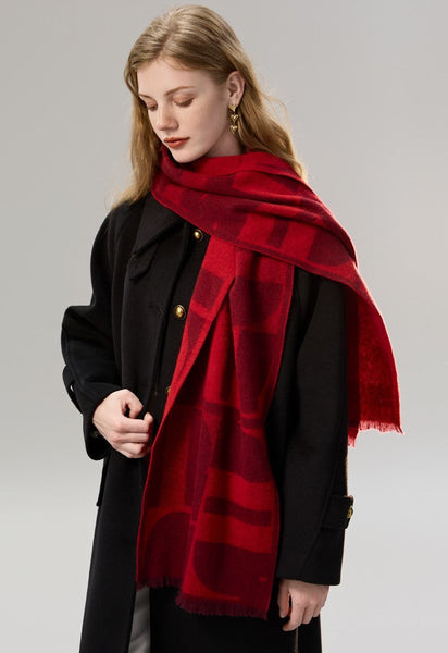 Modern Wool Scarf for Women, Casual Scarf for Women, Fashion Designer Scarf, Cold Weather Scarf, Red Winter Scarf, Soft Cashmere Scarf for Women-artworkcanvas