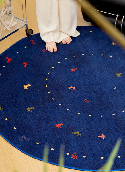 Blue Circular Modern Rugs for Bathroom, Geometric Modern Rug Ideas for Living Room, Modern Rugs for Children's Room, Abstract Contemporary Round Rugs for Dining Room-artworkcanvas