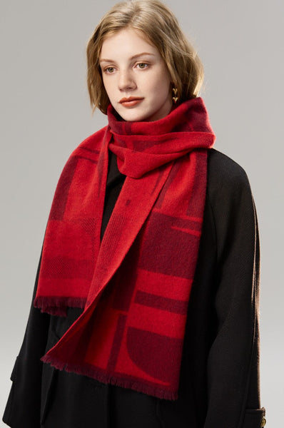 Modern Wool Scarf for Women, Casual Scarf for Women, Fashion Designer Scarf, Cold Weather Scarf, Red Winter Scarf, Soft Cashmere Scarf for Women-artworkcanvas