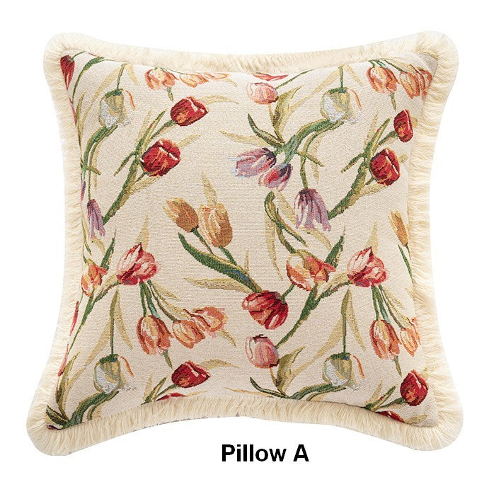 Large Flower Decorative Pillows for Bedroom, Decorative Sofa Pillows for Couch, Tulip Flower Pillow Covers, Farmhouse Decorative Pillows-artworkcanvas