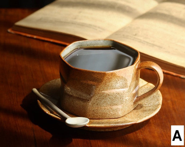 Modern Handmade Pottery Coffee Cup, Creative Ceramic Coffee Cup with Saucer, Unique Tea Cup and Saucer, Tea Cup Set for Afternoon Tea-artworkcanvas