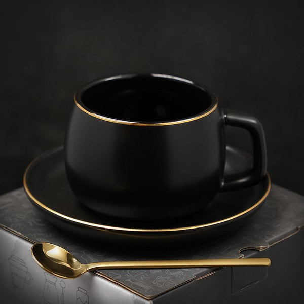 Handmade Black Coffee Cup, Green Coffee Mug, White Coffee Cups, Tea Cup, Ceramic Cup, Round Coffee Cup and Saucer Set-artworkcanvas