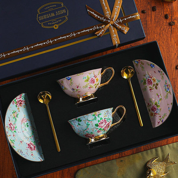 Creative Porcelain Tea Cup Saucer Set of 2 Cups, 6.8 oz Tea Cup and Saucer in Gift Box, Floral Ceramic Coffee Cup with Saucer, Beautiful British Tea Cup and Saucer-artworkcanvas