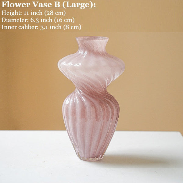 Mid Century Pink Vases for Flowers, Modern Vases for Living Room, Handmade Contemporary Glass Vases, Unique Decorative Glass Vase, Centerpiece Vases on Table-artworkcanvas