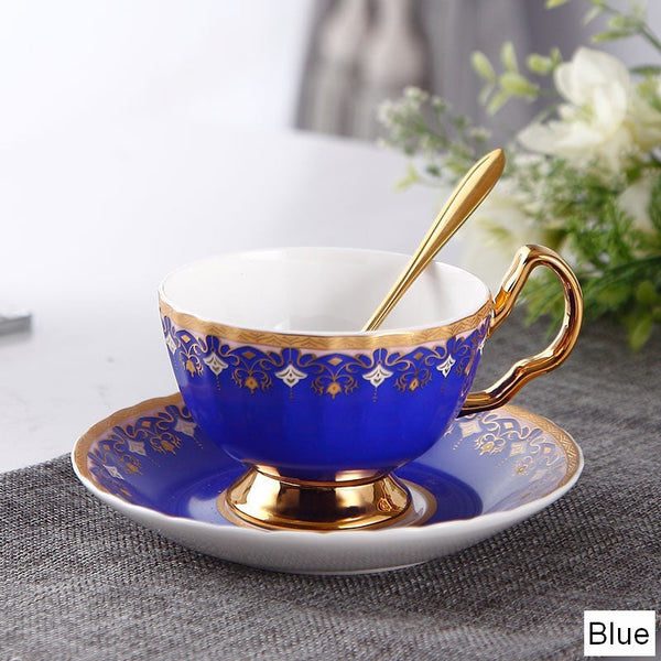 Pink Blue White Bone China Porcelain Tea Cup Set, Unique British Tea Cup and Saucer in Gift Box, Elegant British Ceramic Coffee Cups for Afternoon Tea-artworkcanvas