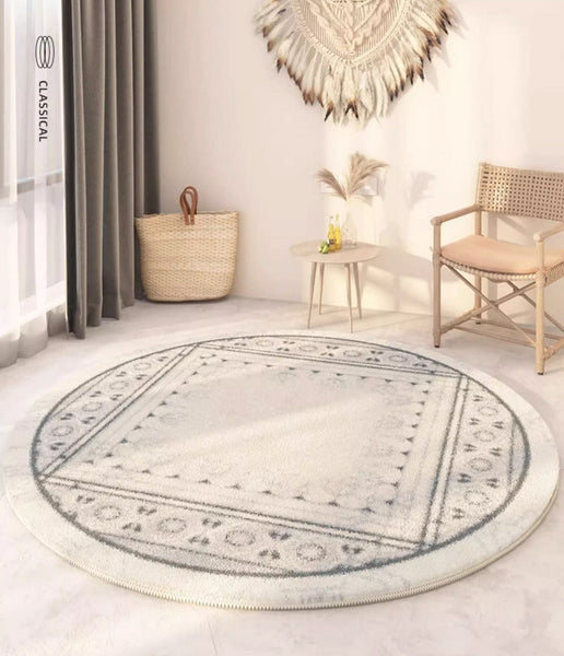 Abstract Contemporary Round Rugs, Circular Modern Rugs under Chair, Modern Round Rugs under Coffee Table, Geometric Modern Rugs for Bedroom-artworkcanvas