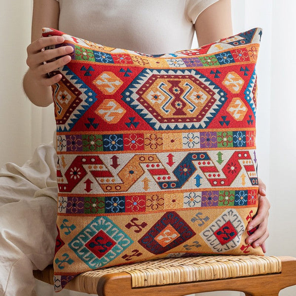 Large Decorative Throw Pillows, Bohemia Rustic Sofa Pillows for Bedroom, Geometric Pattern Chenille Throw Pillow for Couch, Bohemian Decorative Sofa Pillows-artworkcanvas
