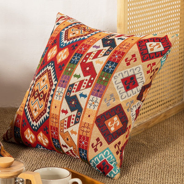 Large Decorative Throw Pillows, Bohemia Rustic Sofa Pillows for Bedroom, Geometric Pattern Chenille Throw Pillow for Couch, Bohemian Decorative Sofa Pillows-artworkcanvas