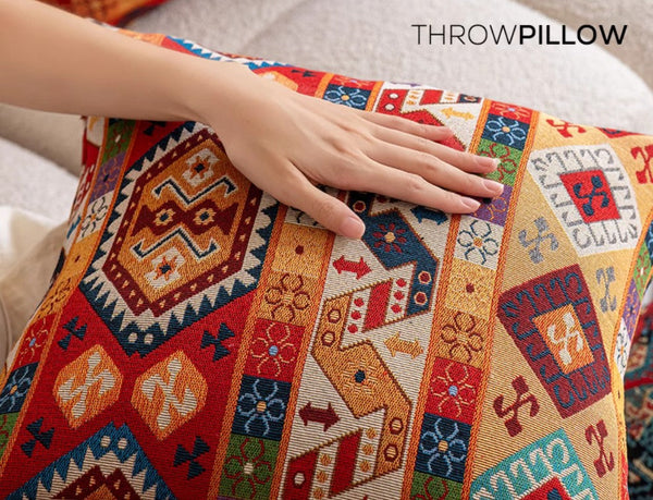 Large Decorative Throw Pillows, Bohemia Rustic Sofa Pillows for Bedroom, Geometric Pattern Chenille Throw Pillow for Couch, Bohemian Decorative Sofa Pillows-artworkcanvas