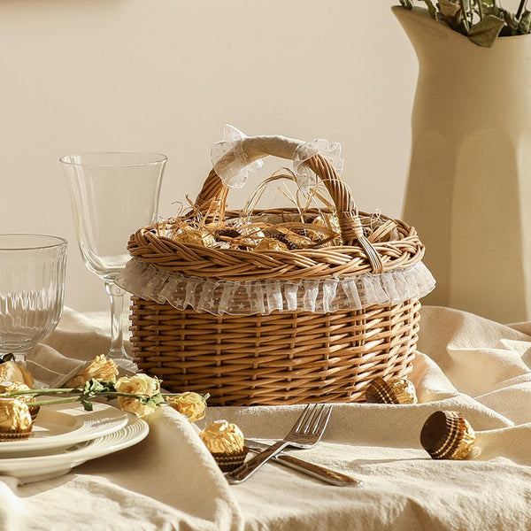 Storage Basket for Kitchen, Picnic Storage Basket with Handle, Hand-woven Wicker Storage Basket, Natural Fruit Basket, Willow Weaving Baskets for Shelves-artworkcanvas