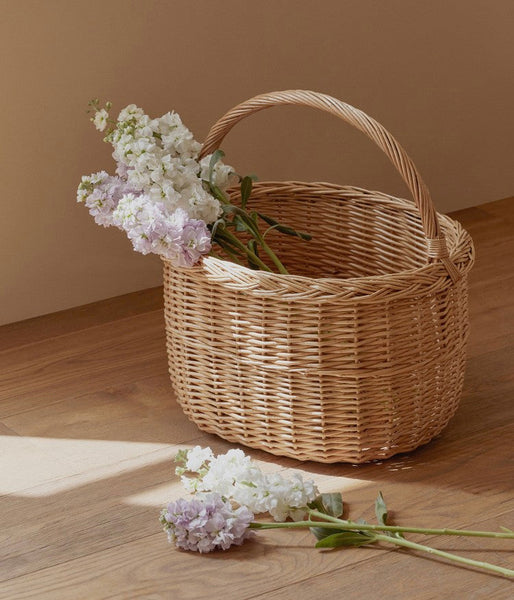 Hand-woven Wicker Storage Basket, Natural Fruit Basket, Storage Basket for Kitchen, Picnic Storage Basket with Handle, Willow Weaving Storage Basket for Shelves-artworkcanvas
