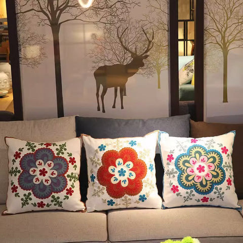 Flower Decorative Pillows for Couch, Sofa Decorative Pillows, Embroider Flower Cotton Pillow Covers, Farmhouse Decorative Throw Pillows-artworkcanvas