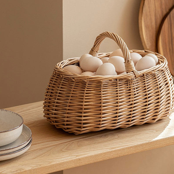 Hand-woven Wicker Storage Basket, Small Picnic Storage Basket with Handle, Willow Weaving Baskets for Vegetable, Natural Fruit Basket, Kitchen Storage Baskets-artworkcanvas