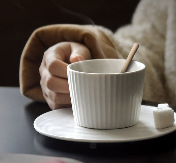 Unique White Tea Cup, Modern Handmade Pottery Coffee Cup, Creative White Ceramic Coffee Cup with Saucer, White Tea Cup for Afternoon Tea-artworkcanvas
