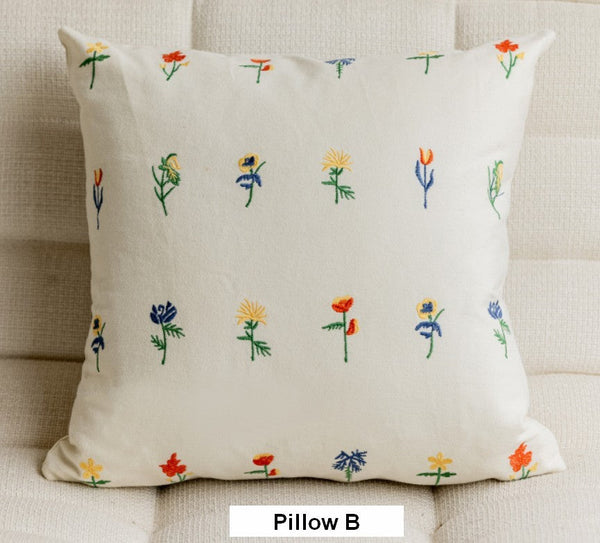 Embroider Flower Cotton Pillow Covers, Spring Flower Decorative Pillows for Bedroom, Decorative Pillows for Couch, Farmhouse Decorative Pillows for Sofa-artworkcanvas