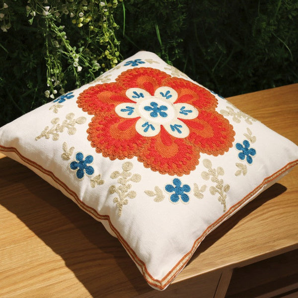 Flower Decorative Pillows for Couch, Sofa Decorative Pillows, Embroider Flower Cotton Pillow Covers, Farmhouse Decorative Throw Pillows-artworkcanvas